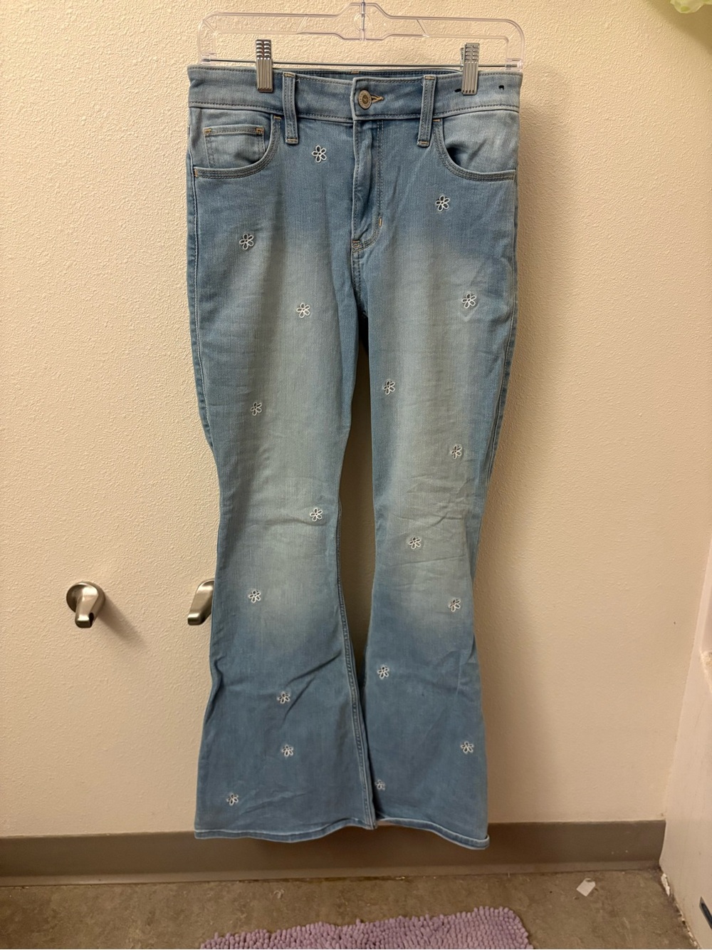 Hollister Light Blue Floral Embroidered Flare Jeans